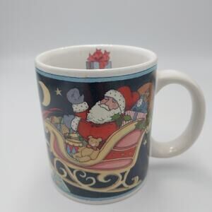 Vtg 1992 Susan Winget Discontinue Santa Reindeer Sleigh Christmas Coffee Tea Mug